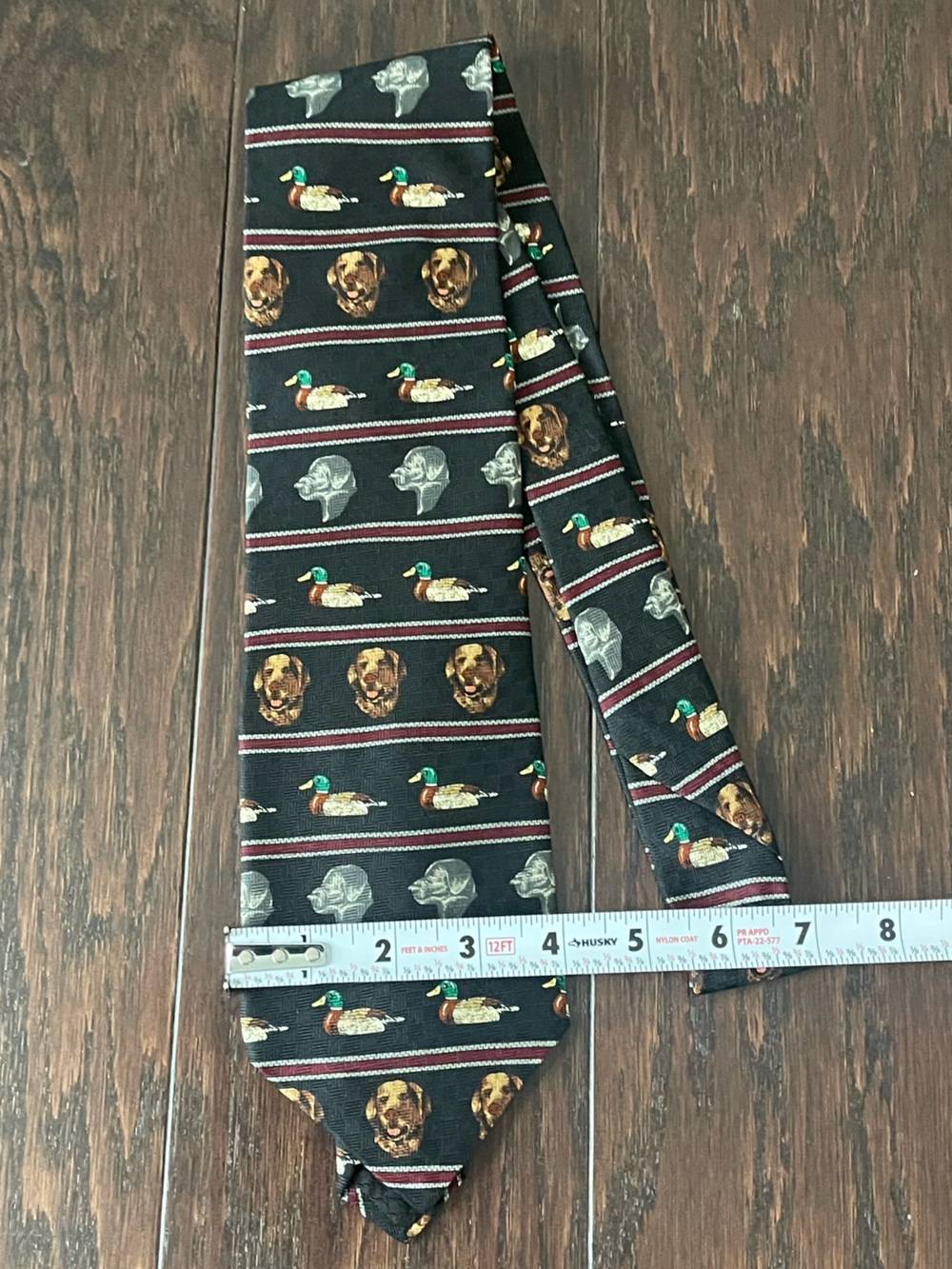 Field & Stream Black 100%  SILK men neck tie Hunting dog Duck USA  NEW